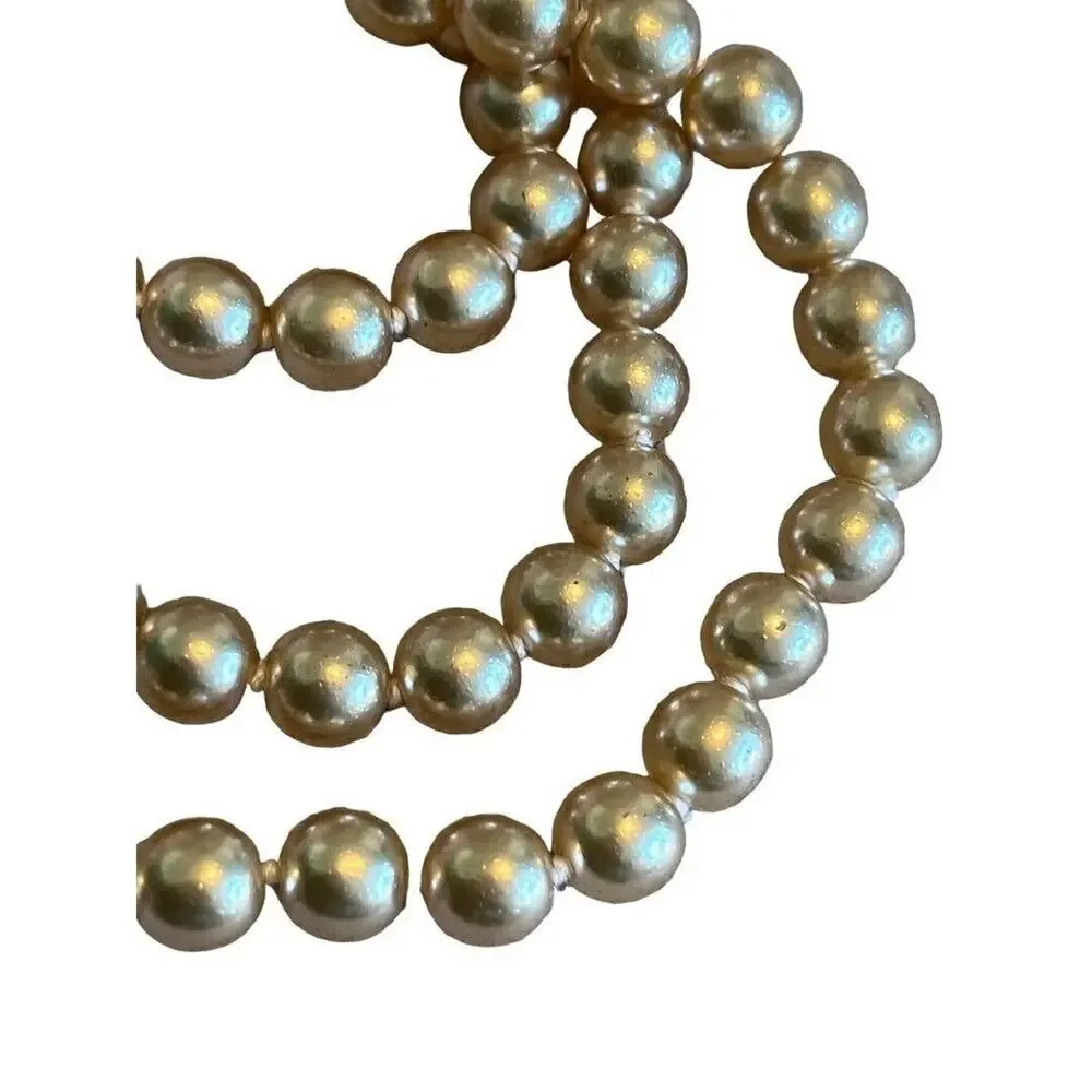 Vintage 3 Strand Faux Pearl Gold Tone Necklace Knotted 16